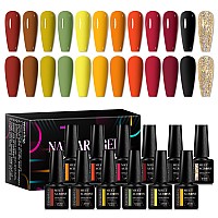 Meet Across Fall Gel Nail Polish Set 12Pcs Autumn Series Gel Polish Brown Red Burgundy Orange Yellow Fall Colors Nail Art Gel Fo