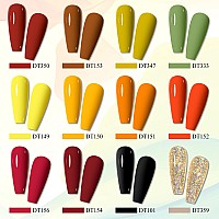 Meet Across Fall Gel Nail Polish Set 12Pcs Autumn Series Gel Polish Brown Red Burgundy Orange Yellow Fall Colors Nail Art Gel Fo