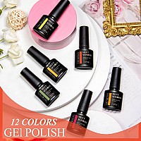 Meet Across Fall Gel Nail Polish Set 12Pcs Autumn Series Gel Polish Brown Red Burgundy Orange Yellow Fall Colors Nail Art Gel Fo