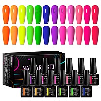 Meet Across Neon Gel Nail Polish Set 12Pcs Fluorescent Orange Yellow Green Blue Hot Pink Red Purple Spring Summer Nail Polish Se