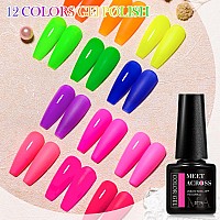 Meet Across Neon Gel Nail Polish Set 12Pcs Fluorescent Orange Yellow Green Blue Hot Pink Red Purple Spring Summer Nail Polish Se