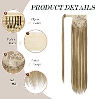 Feshfen Long Straight Ponytail Extensions Wrap Around Clip In Synthetic Ponytails Hair Piece Pony Tails Extensions Hairpieces Fo