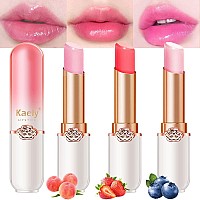 Kaely 3Pcs Peach Strawberry Blueberry Tinted Lip Balmph Lipstick Color Changing Makeup Setslips Plumper Tint Glosskorean Lip