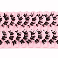 10 Pairs Mink Lashes Wet Effect Manga Look False Eyelashes Puffy 3D Cat Eye Lashes 16Mm Individual Strips Clusters Lashes Extens