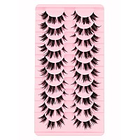 10 Pairs Mink Lashes Wet Effect Manga Look False Eyelashes Puffy 3D Cat Eye Lashes 16Mm Individual Strips Clusters Lashes Extens