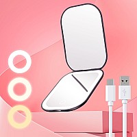 Gospire Handheld 41 X 295 Inches Travel Makeup Mirror Ultraslim Lighted Rechargeable 3X Magnifying Mirror With 3 Light Color