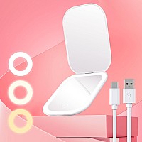 Gospire Ultraslim Lighted Travel Makeup Mirror With Lights And Magnification Rechargeable 3X Magnifying Mirror With 3 Light Co