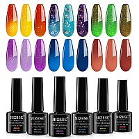 Mizhse Color Changing Nail Polish 6 Colors Glitter Purple Blue Temperature Color Changing Gel Nail Polish Thermal Soak Off U V L