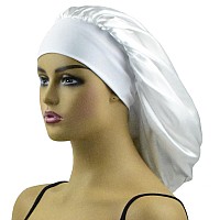 Silk Bonnet For Sleeping Women Long Hair Bonnet Satin Bonnet Hat Extra Large Sleep Cap For Braids Xl Shower Silk Night Cap White