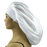 Silk Bonnet For Sleeping Women Long Hair Bonnet Satin Bonnet Hat Extra Large Sleep Cap For Braids Xl Shower Silk Night Cap White