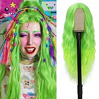 Buppler Cosplay Long Green White Wig 28 Inch Middle Part Synthetic Wig Realistic Gifts Party Wigs For Women Daily Use Colorful W