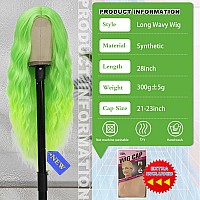 Buppler Cosplay Long Green White Wig 28 Inch Middle Part Synthetic Wig Realistic Gifts Party Wigs For Women Daily Use Colorful W