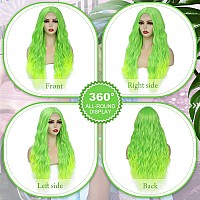 Buppler Cosplay Long Green White Wig 28 Inch Middle Part Synthetic Wig Realistic Gifts Party Wigs For Women Daily Use Colorful W