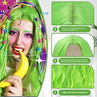 Buppler Cosplay Long Green White Wig 28 Inch Middle Part Synthetic Wig Realistic Gifts Party Wigs For Women Daily Use Colorful W