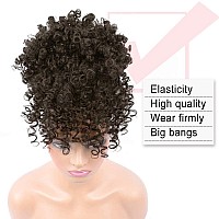 Entranced Styles Drawstring Ponytail With Bangs Afro Puff Extensions For Women Short Curly Clip In Wrap Updo Hairpiece2B