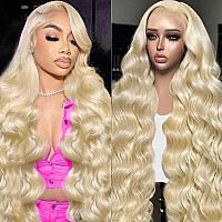 Bangs On Target 613 Lace Front Wig Human Hair 13X4 Blonde Body Wave Lace Front Wigs 24Inch 12A 210 Density Blonde Body Wave Lac