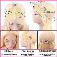 Bangs On Target 613 Lace Front Wig Human Hair 13X4 Blonde Body Wave Lace Front Wigs 24Inch 12A 210 Density Blonde Body Wave Lac