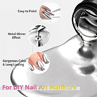 Ushinein 8Ml Metallic Painting Nail Polish Gel Ultra Mirror Silver Painted Gel Nail Polish 3D Metal Painting Gel Drawing Mirr