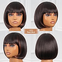 Toyotress Peekaboo Color Bob Wig With Bangs 8 Inch Brown Blunt Cut Bob Wigs For Black Women Short Straight Light Yaki Synth