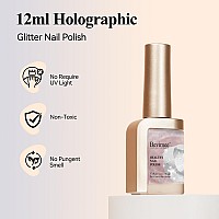 Bevimee Glitter Nail Polish Quick Dry 12Ml Shimmer Holographic Reflective Nail Polish Air Fast Drying Iridescent Nail Polish Lig