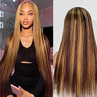 Siyusi Ombre Lace Front Wig Human Hair 13X4 Hd Transparent 28Inch Honey Blonde Straight Lace Front Wigs Human Hair Pre Plucked 4