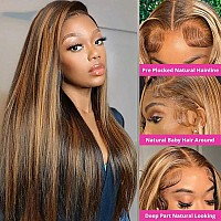 Siyusi Ombre Lace Front Wig Human Hair 13X4 Hd Transparent 28Inch Honey Blonde Straight Lace Front Wigs Human Hair Pre Plucked 4