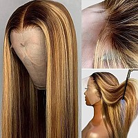 Siyusi Ombre Lace Front Wig Human Hair 13X4 Hd Transparent 28Inch Honey Blonde Straight Lace Front Wigs Human Hair Pre Plucked 4