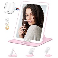 Eswu Travel Makeup Mirror With Light Portable Folding Make Up Tabletop Mirror With 10X Magnifying Mirror Rechargable 3 Colors L