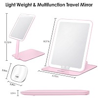 Eswu Travel Makeup Mirror With Light Portable Folding Make Up Tabletop Mirror With 10X Magnifying Mirror Rechargable 3 Colors L