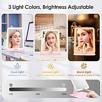 Eswu Travel Makeup Mirror With Light Portable Folding Make Up Tabletop Mirror With 10X Magnifying Mirror Rechargable 3 Colors L