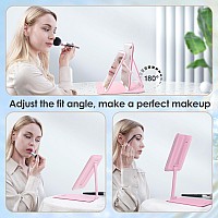 Eswu Travel Makeup Mirror With Light Portable Folding Make Up Tabletop Mirror With 10X Magnifying Mirror Rechargable 3 Colors L