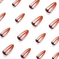 Sinhot Long Stiletto Press On Nails French Tip Almond Fake Nails Glossy Glue On Nails Brown Gradient Acrylic Nails Artificial Na