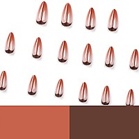 Sinhot Long Stiletto Press On Nails French Tip Almond Fake Nails Glossy Glue On Nails Brown Gradient Acrylic Nails Artificial Na