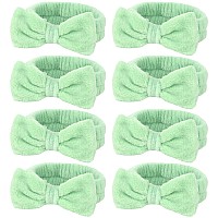 Ondder Green Spa Terry Cloth Skincare Headbands For Women 8 Pcs Makeup Bow Hair Bands For Face Washing And Skin Care