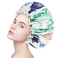 Auban Shower Cap Reusable Shower Cap For Women Long Hair Double Layers Waterproof Shower Cap With Soft Comfortable Eva Lining