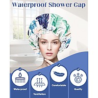 Auban Shower Cap Reusable Shower Cap For Women Long Hair Double Layers Waterproof Shower Cap With Soft Comfortable Eva Lining