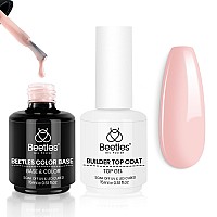 Beetles Color Base Coat Builder Top Coat Gel Set 2Pcs 15Ml Nude Pink Color Base Gel Ultra Shine No Wipe Builder Top Coat Gel