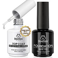 Beetles Gel Base And Top Coat 2 Pcs 15Ml Upgrade Super Shiny Gel Top Coat And Base Coat Set Glossy And Longlasting Gel Polish S