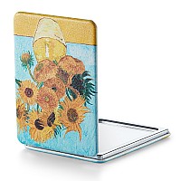 Omiro Compact Mirror Unique Painting Pu Leather 1X3X Magnification Ultra Portable For Purses 24 W X 34 L Sunflowers