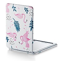 Omiro Compact Mirror Unique Painting Pu Leather 1X3X Magnification Ultra Portable For Purses 24 W X 34 L Pink Flamingos