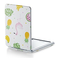 Omiro 1X3X Magnifying Mirror Unique Painting Compact Mirror With Classical Pu Leather 24 W X 34 L Flamingo And Tropical