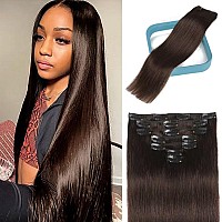 Straight Clip In Hair Extensions Real Human Hair Clip Ins Hair Extensions For Women 7Pcs Clip On Hair Extensions Double Weft 100