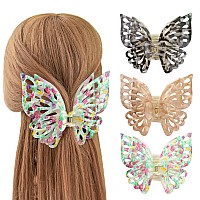 Wachll Butterfly Hair Clips For Women Claw Clips For Thick Hair Medium Hair Big And Cute Matte Butterfly Hair Clips 3Pcs