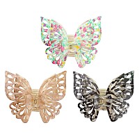 Wachll Butterfly Hair Clips For Women Claw Clips For Thick Hair Medium Hair Big And Cute Matte Butterfly Hair Clips 3Pcs