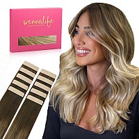 Wennalife Tape In Hair Extensions Human Hair Ombre Walnut Brown To Ash Brown And Bleach Blonde Tape In Extensions 10Pcs 25G 18