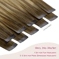 Wennalife Tape In Hair Extensions Human Hair Ombre Walnut Brown To Ash Brown And Bleach Blonde Tape In Extensions 10Pcs 25G 18