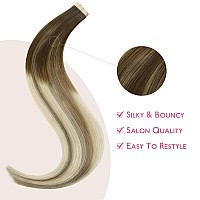 Wennalife Tape In Hair Extensions Human Hair Ombre Walnut Brown To Ash Brown And Bleach Blonde Tape In Extensions 10Pcs 25G 18