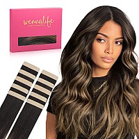 Wennalife Tape In Hair Extensions Human Hair Balayage Dark Brown Mixed Chestnut Brown Tape In Extensions 10Pcs 30G 24 Inch Remy