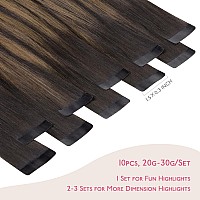 Wennalife Tape In Hair Extensions Human Hair Balayage Dark Brown Mixed Chestnut Brown Tape In Extensions 10Pcs 30G 24 Inch Remy