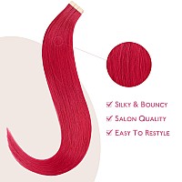 Wennalife Tape In Hair Extensions Human Hair Red Tape In Extensions 10Pcs 25G 18 Inch Remy Invisible Tape Ins Straight Colored